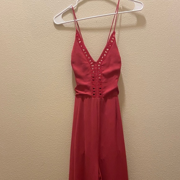Lush Pants - Pink Lush lace back jump suit